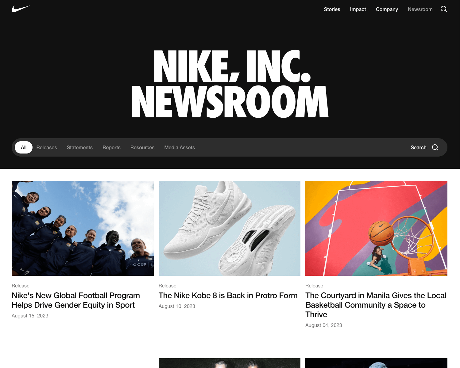 A desktop snapshot of the Nike home page