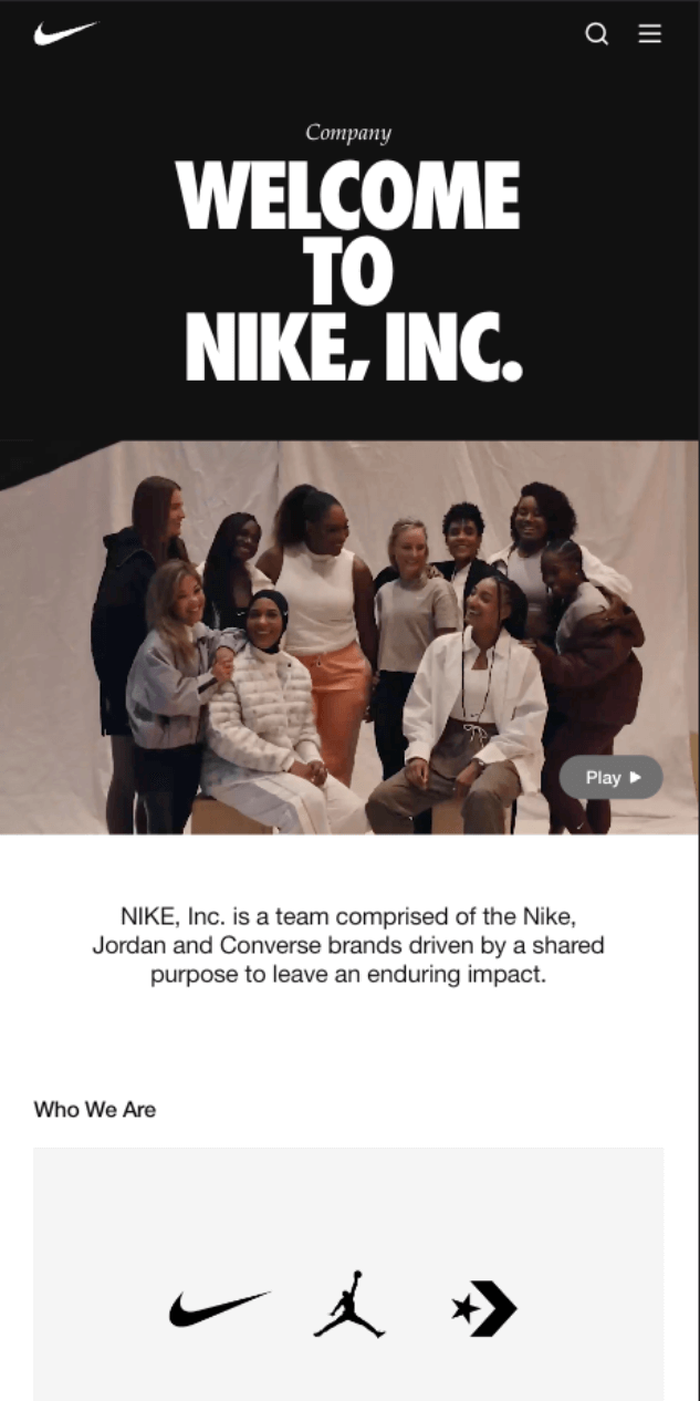 A mobile snapshot of the nike homepage